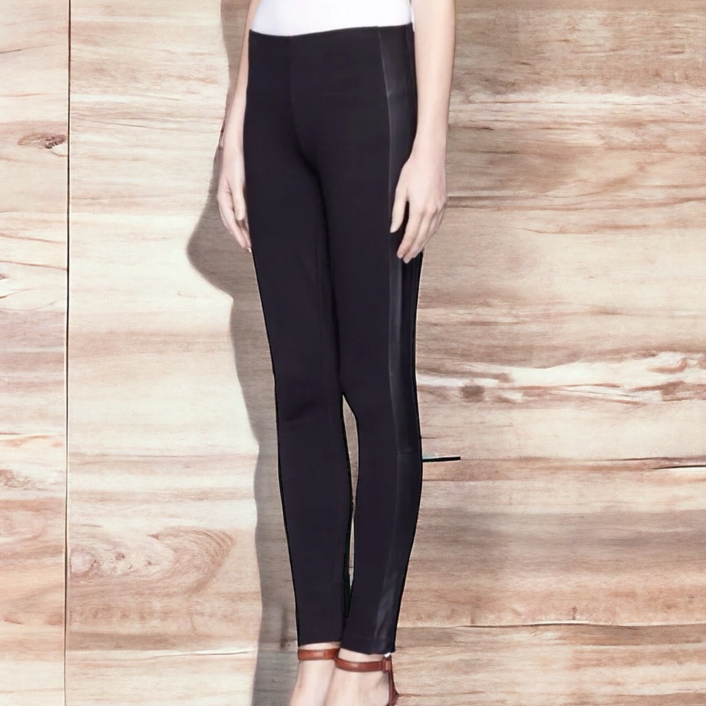 Genuine Leather J Crew Pixie Black Tuxedo Stripe Back Zip Legging Womens 2 - Picture 9 of 9
